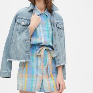Gap NWOT Short Sleeve Plaid Romper Tie Waist 8